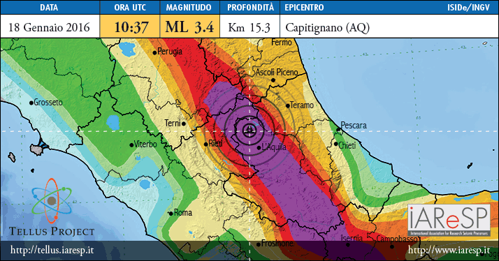 Terremoto M 3.4 - 18/01/2016 - ore 10:37 UTC - Abruzzo - Capitignano (AQ)